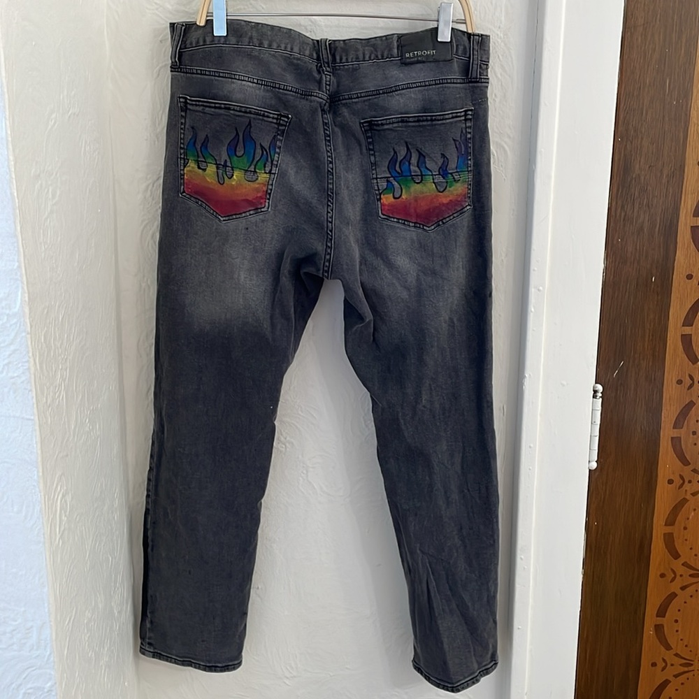 RETROFIT Men's Distressed Straight Jeans Size 36x30 In Black